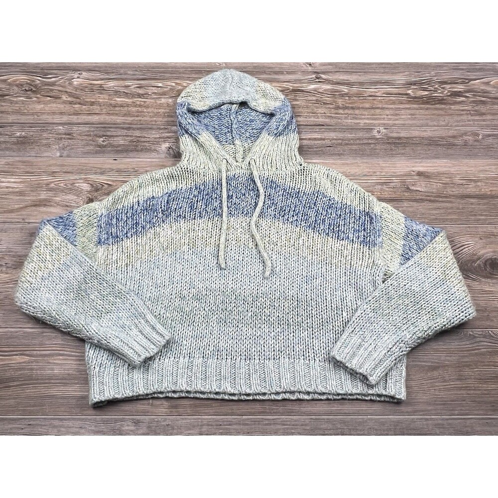 American Eagle‎ Cropped Sweater Women's Med Boxy Chunky Knit Hoodie Fuzzy Soft